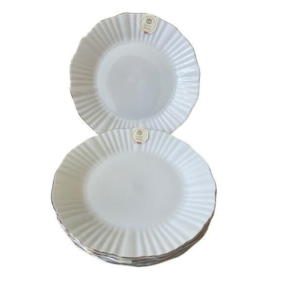 Eaton Fine Dining Porcelain Dinner Plates 11in Set of 4 Aubrey White Gold Trim - Picture 2 of 10